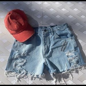 light washed blue jean shorts